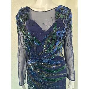 VTG 1980s Eletra Casadei Sequin Beaded Mesh Cocktail Dress Sz S Art Deco Glam